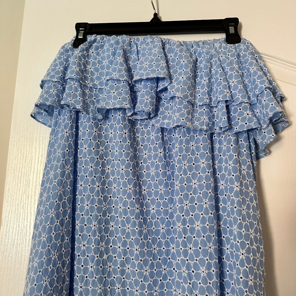 Lisa Marie Fernandez light blue Eyelet strapless cotton belted maxi dress S - Picture 10 of 13